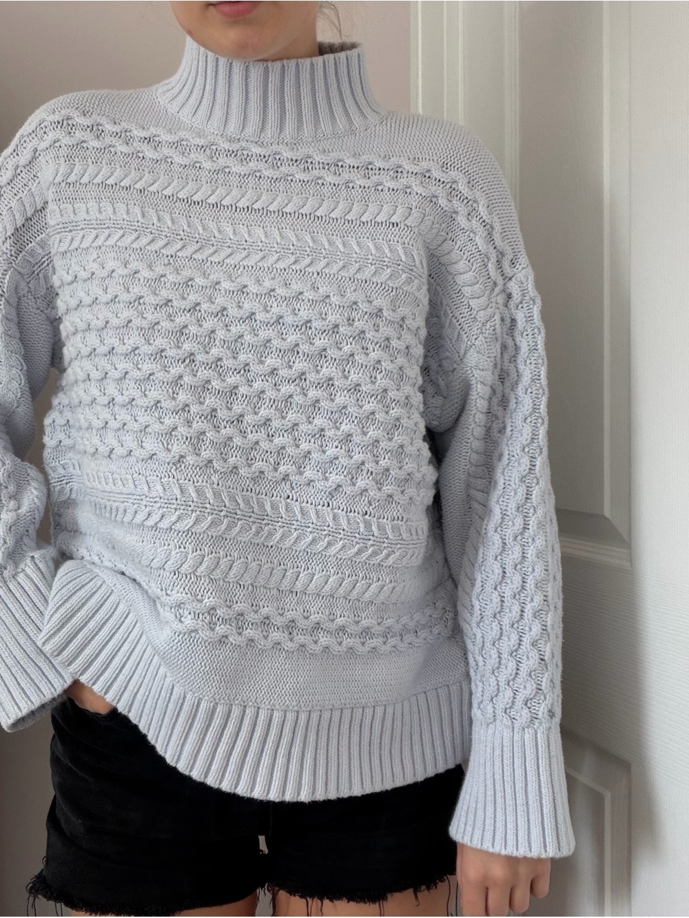 Baby blue Cable Knit Mock Neck Sweater